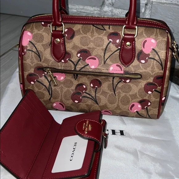 Coach Cherry Print Brown and Pink Satchel Set - Picture 2 of 5